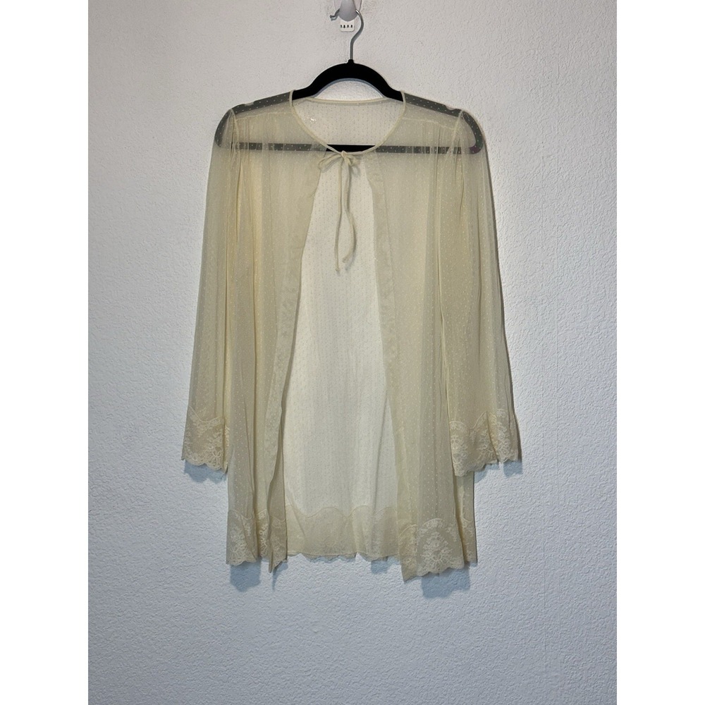 Vtg Ralph Montenero For Blanche Ivory Semi Sheer Dressing Robe Small